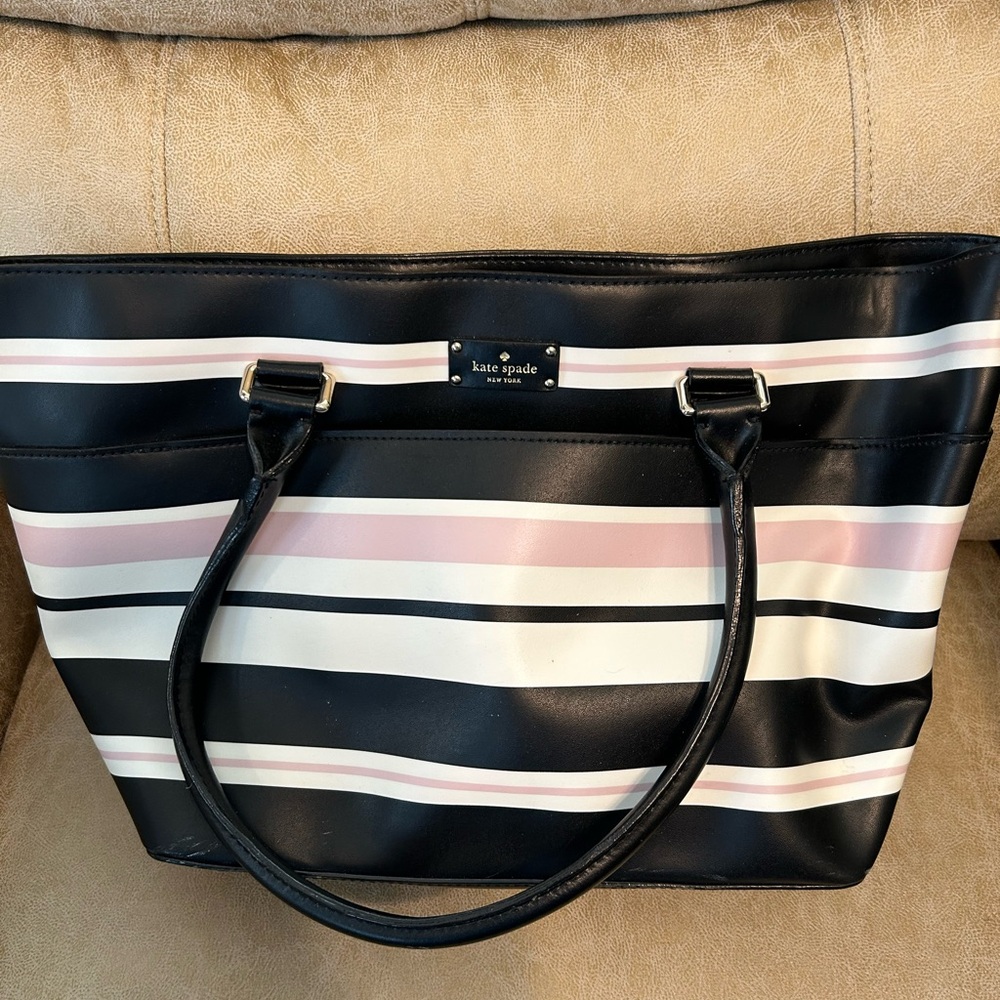 Kate Spade Black Handbag with Pink and White Stripe
